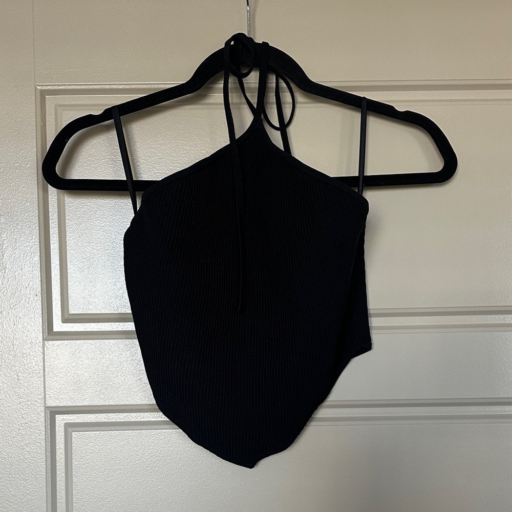 Aritzia Babaton Black Ribbed Halter Crop Top